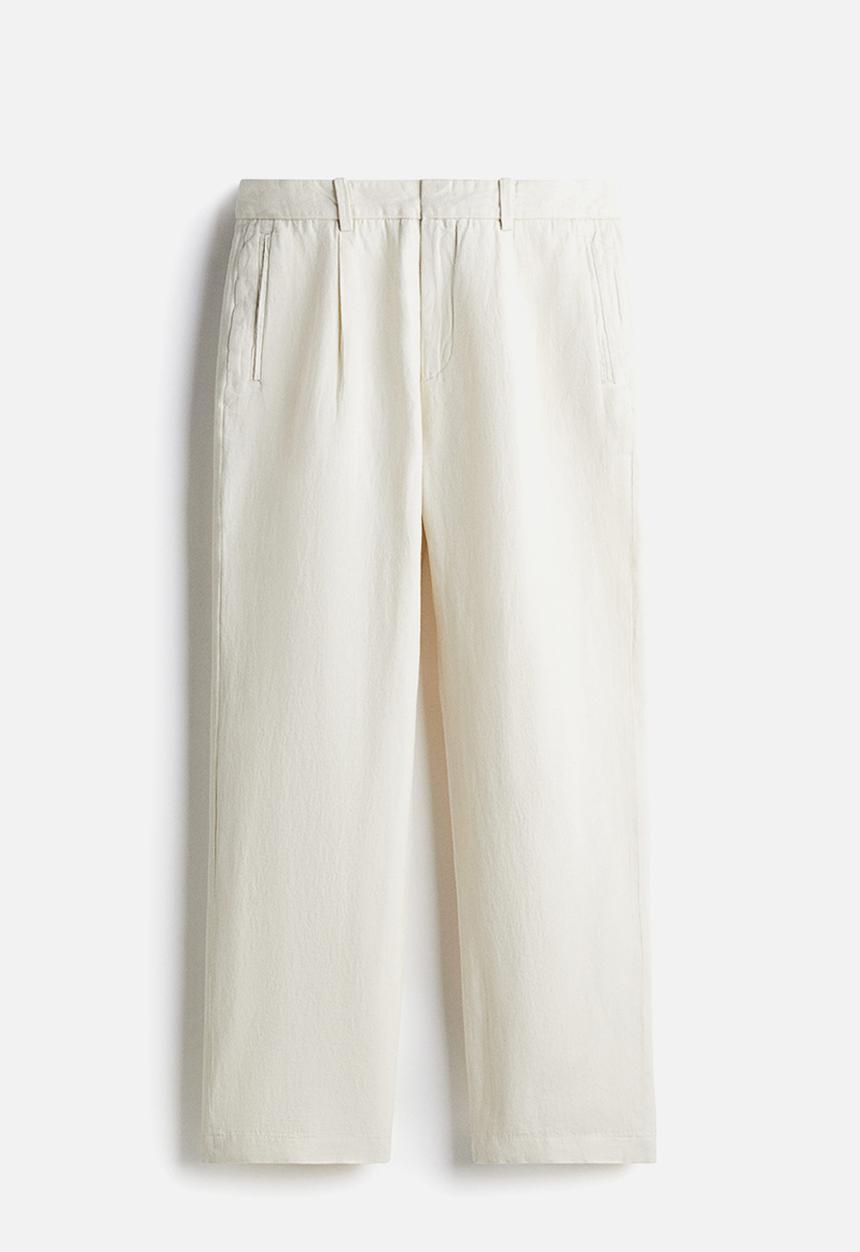 H&M - Relaxed fit linen-blend trousers - cream