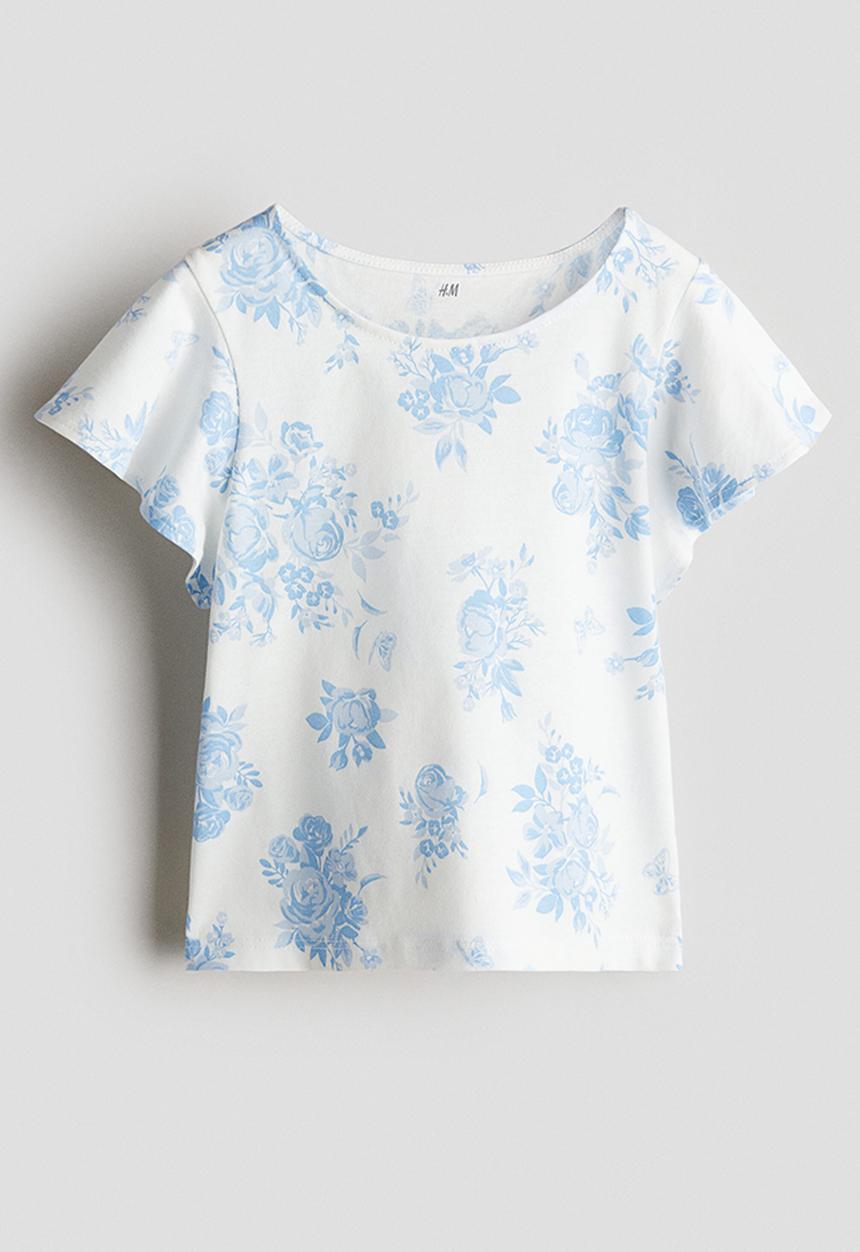 H&M - Flutter-sleeved cotton top - white floral