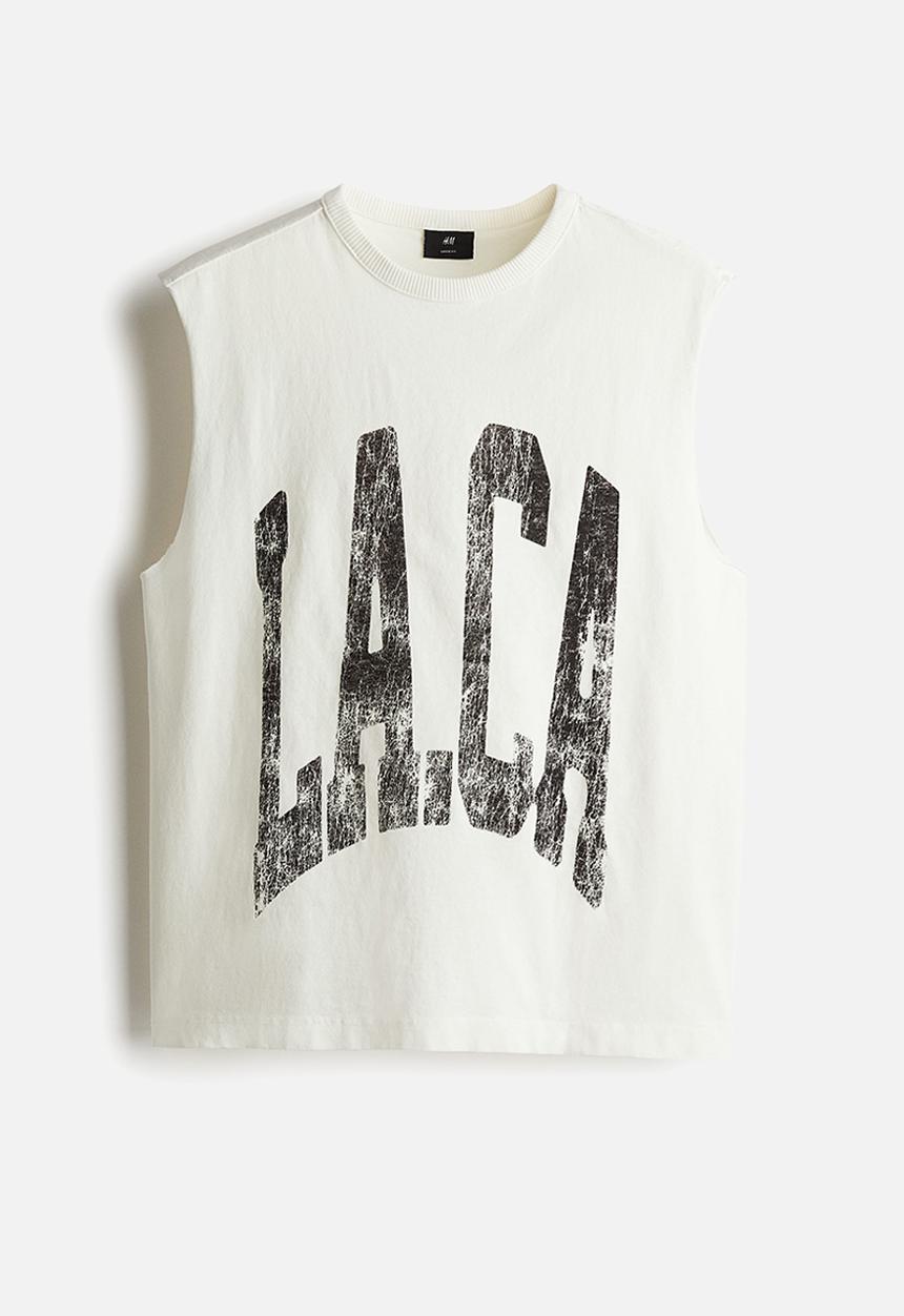 H&M - Loose fit printed vest top - white la.ca