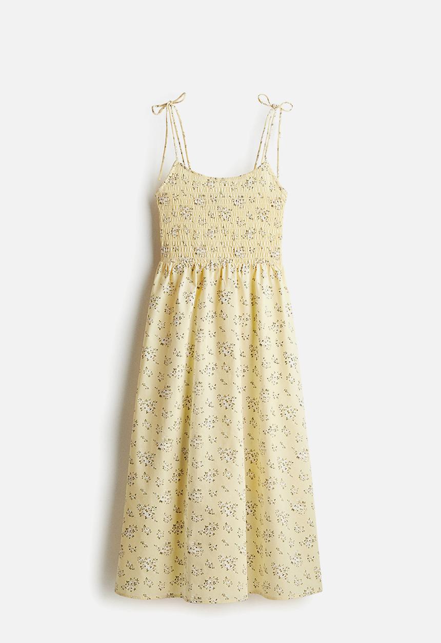 H&M - Tie-strap smocked dress - yellow/floral