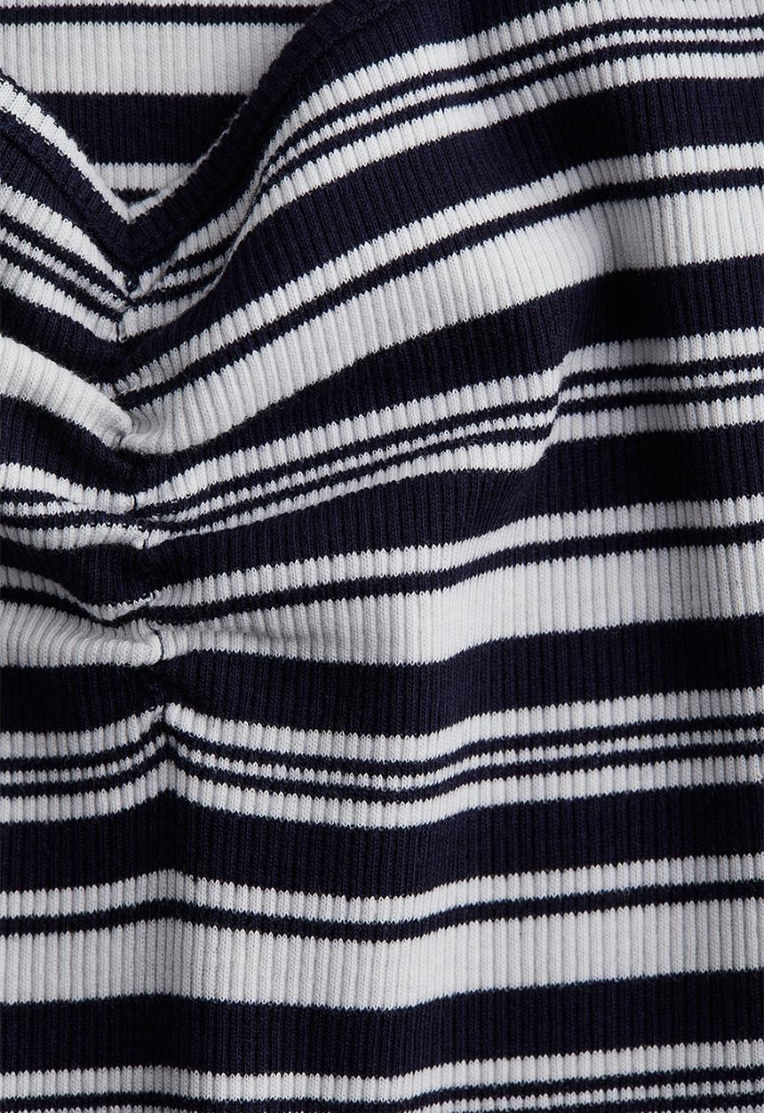 H&M - Ribbed boat-neck top - navy blue/white striped