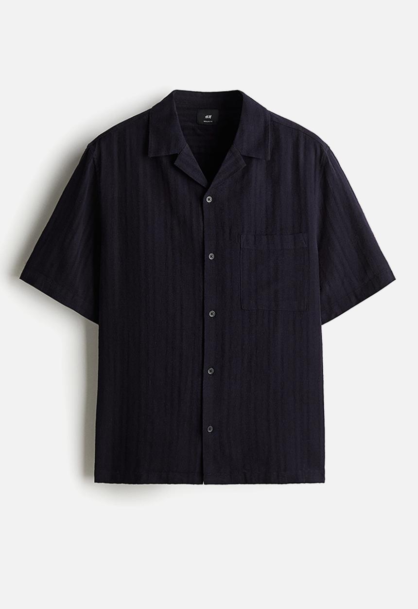 H&M - Regular fit linen-blend resort shirt - navy blue