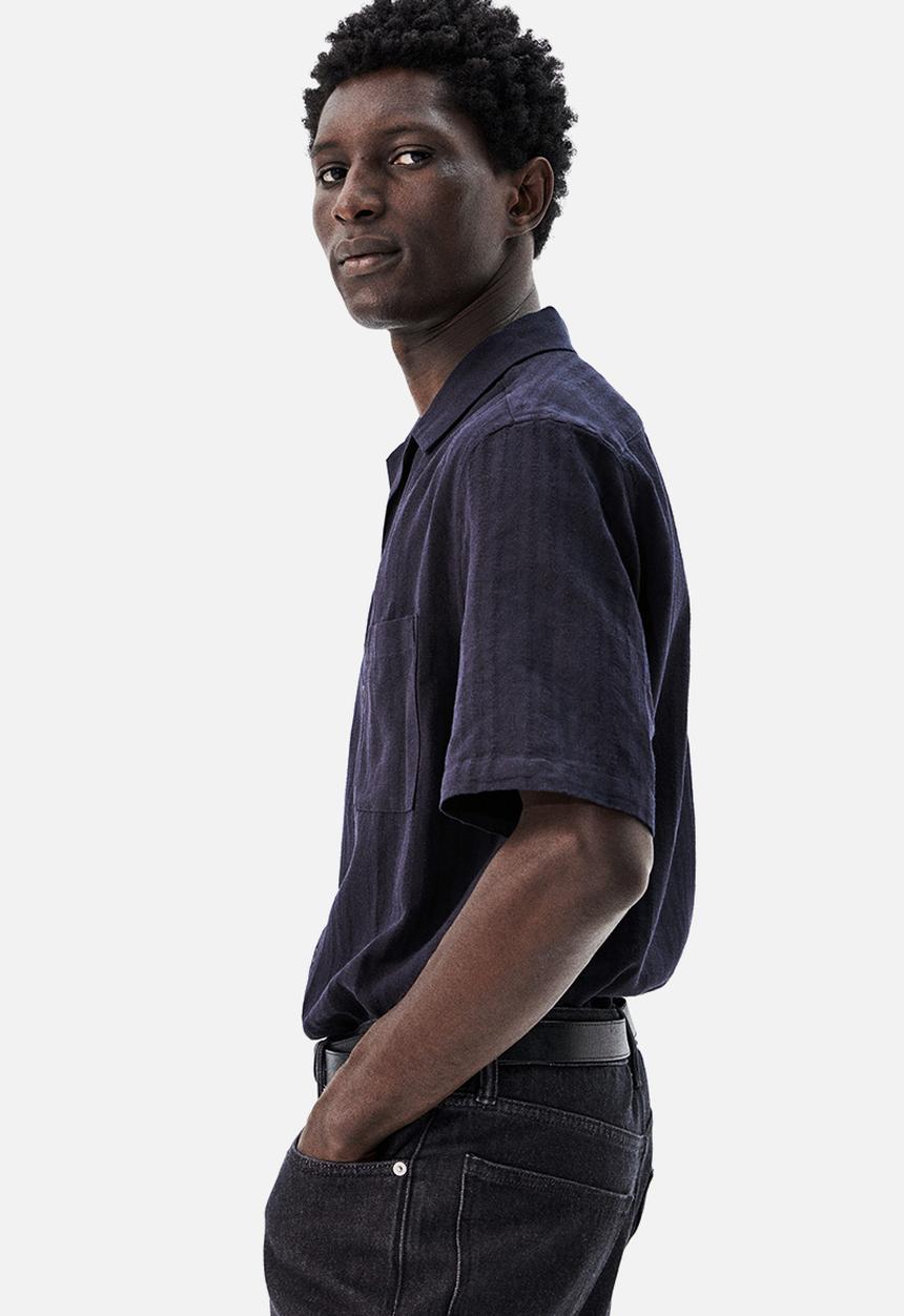 H&M - Regular fit linen-blend resort shirt - navy blue