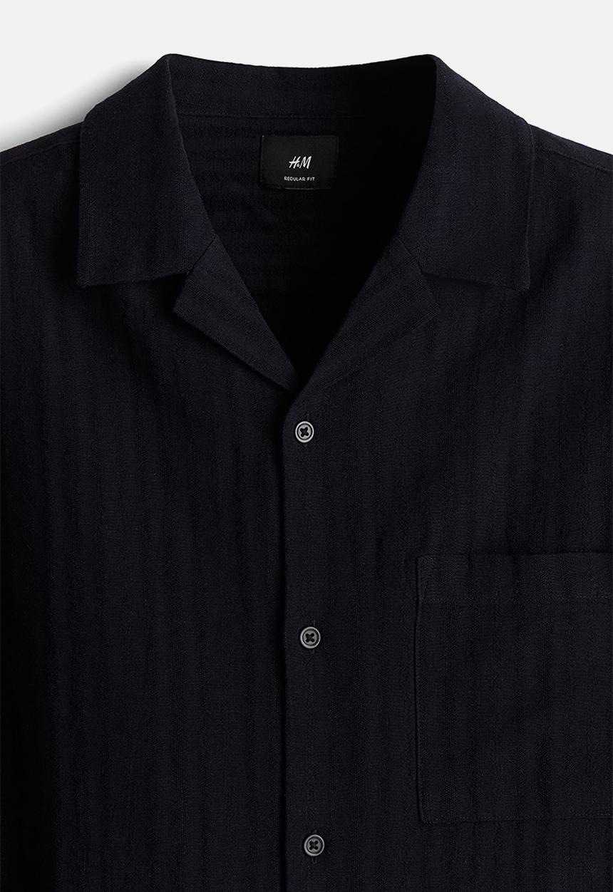 H&M - Regular fit linen-blend resort shirt - navy blue