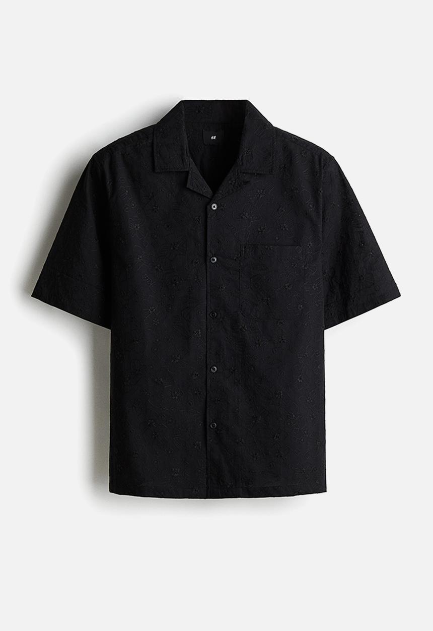 H&M - Regular fit embroidered resort shirt - black
