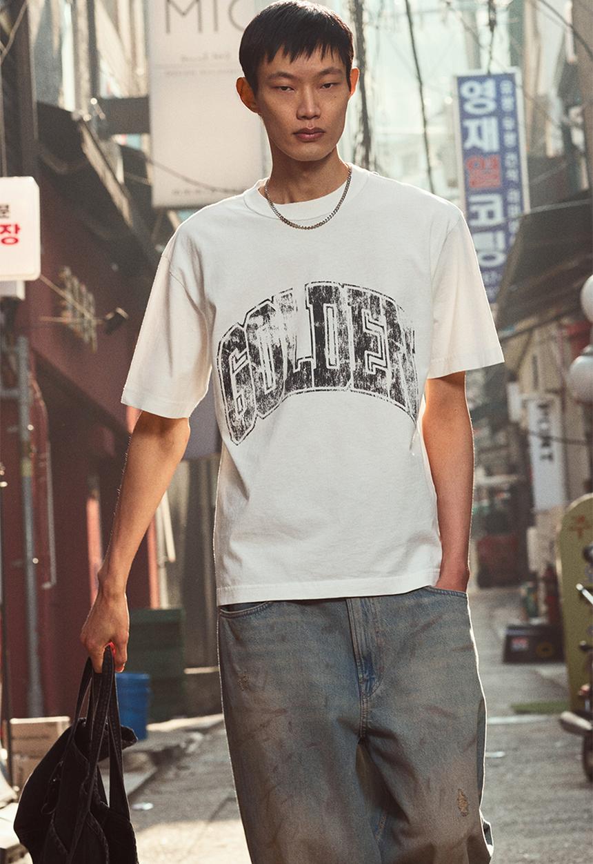 H&M - Loose fit printed T-shirt - white/golden