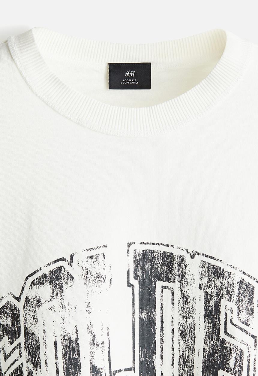 H&M - Loose fit printed T-shirt - white/golden