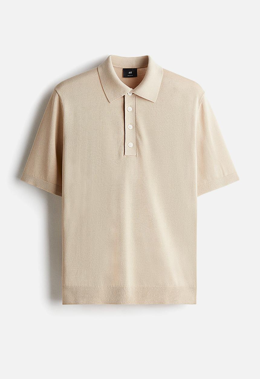 H&M - Regular fit fine-knit polo shirt - beige
