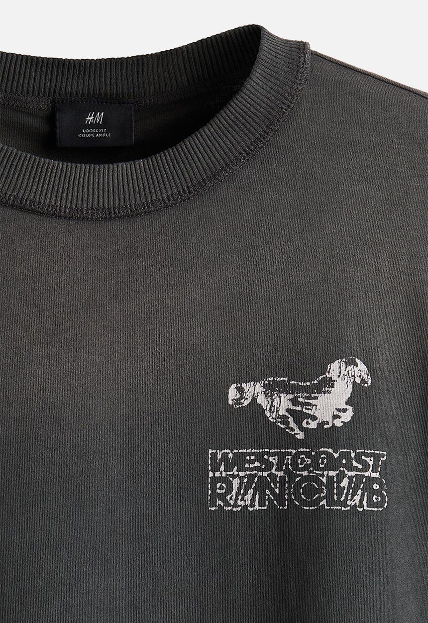 H&M - Loose fit printed T-shirt - dark grey/west coast run club