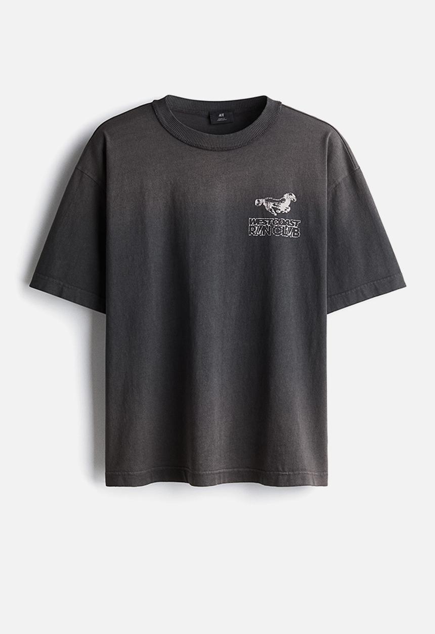 H&M - Loose fit printed T-shirt - dark grey/west coast run club