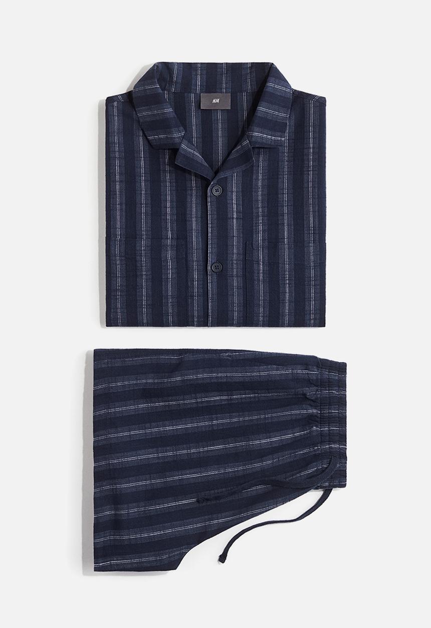 H&M - Cotton pyjama shirt and shorts - dark blue striped