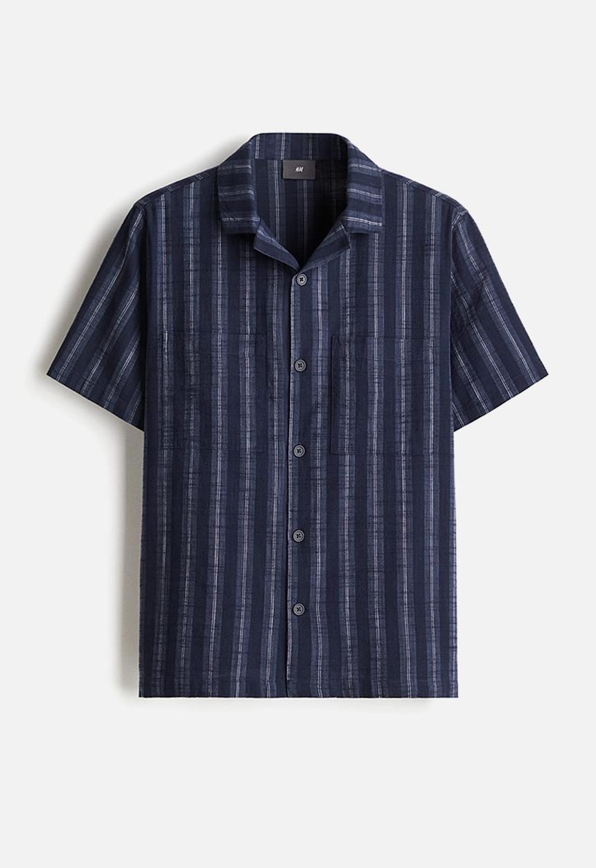 H&M - Cotton pyjama shirt and shorts - dark blue striped