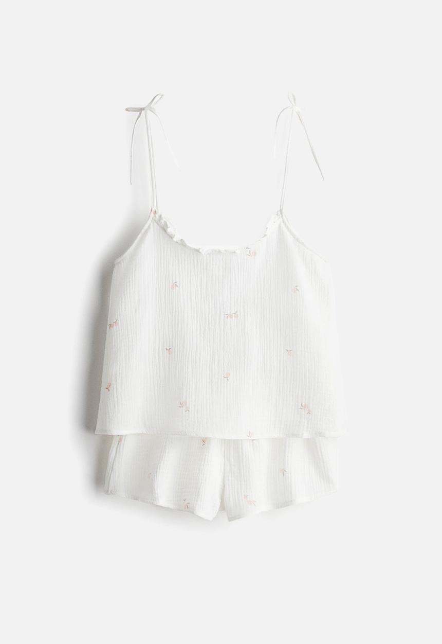 H&M - Cotton muslin pyjamas - white/peaches 