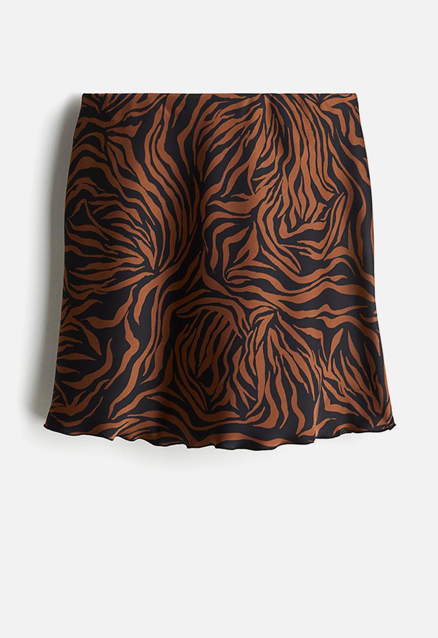 H&M - Satin slip skirt -  brown/patterned