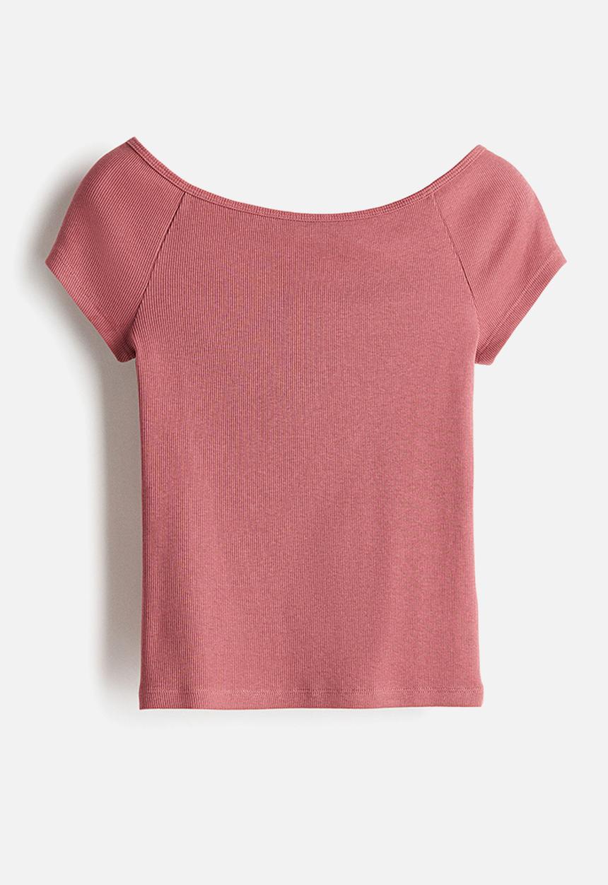 H&M - Ribbed off-the-shoulder top - dusty pink