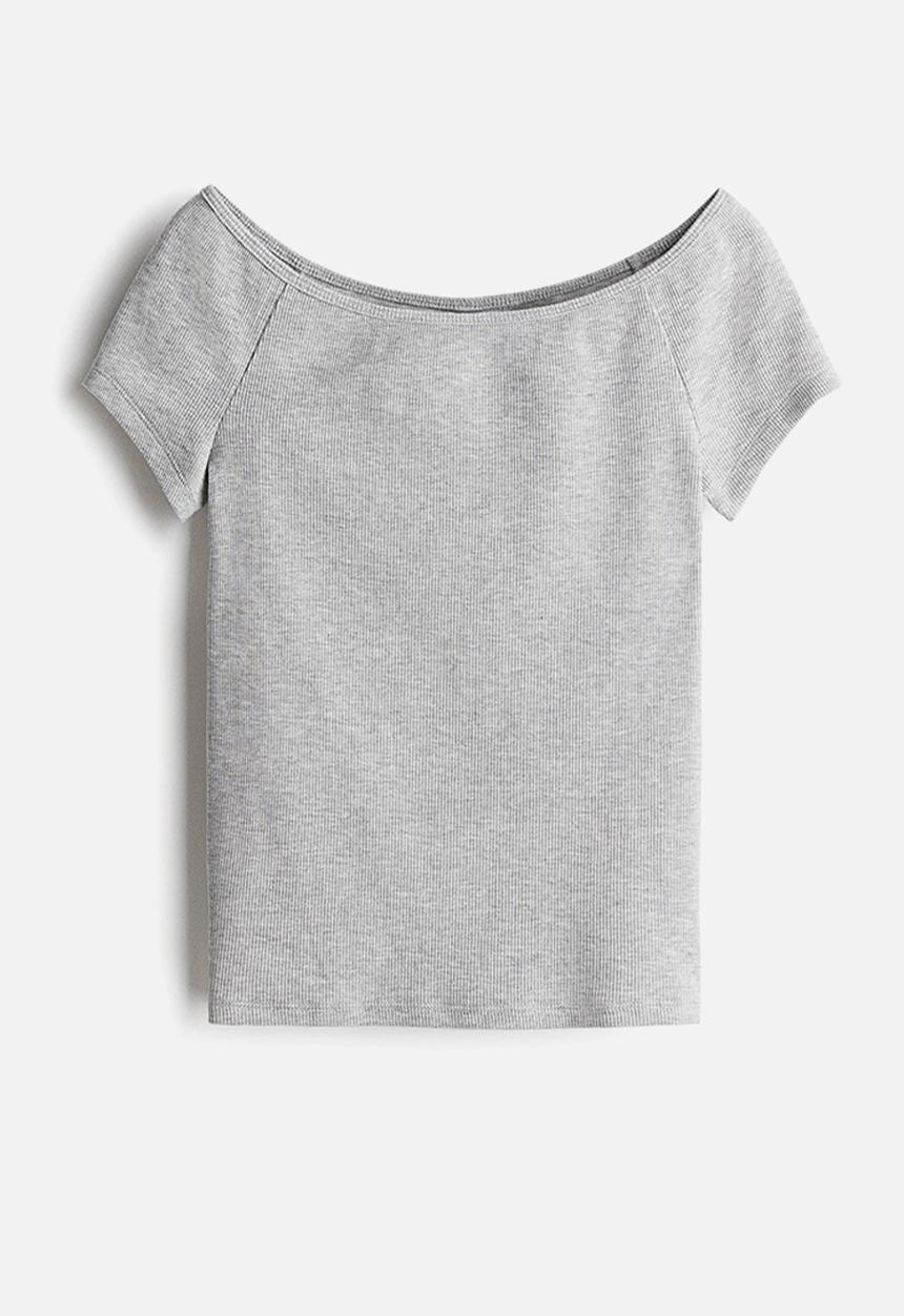 H&M - Ribbed off-the-shoulder top - grey marl