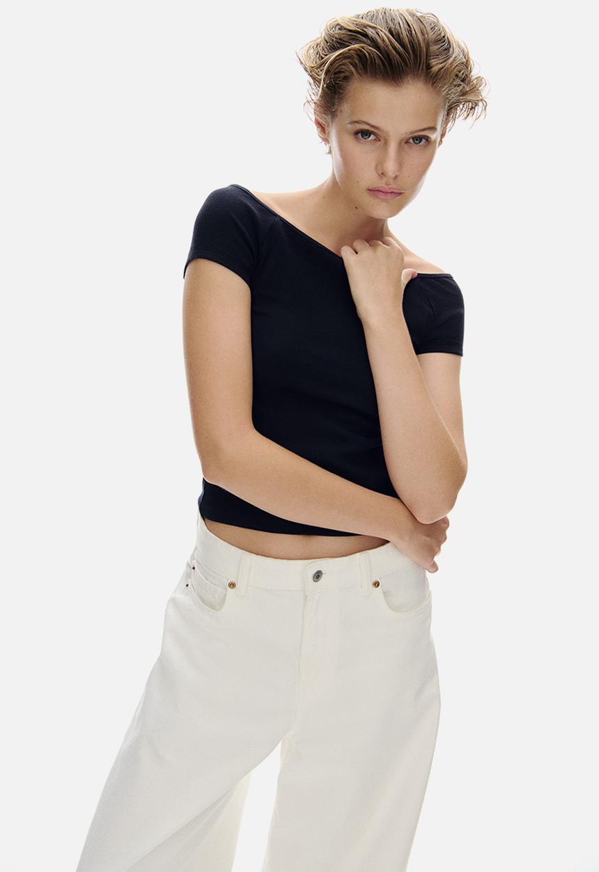 H&M - Ribbed off-the-shoulder top - navy blue