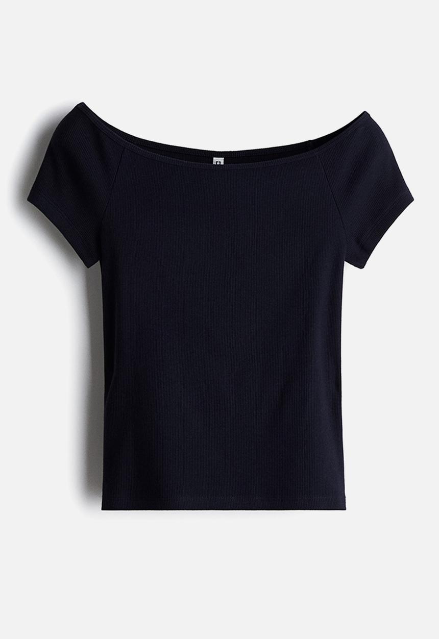 H&M - Ribbed off-the-shoulder top - navy blue