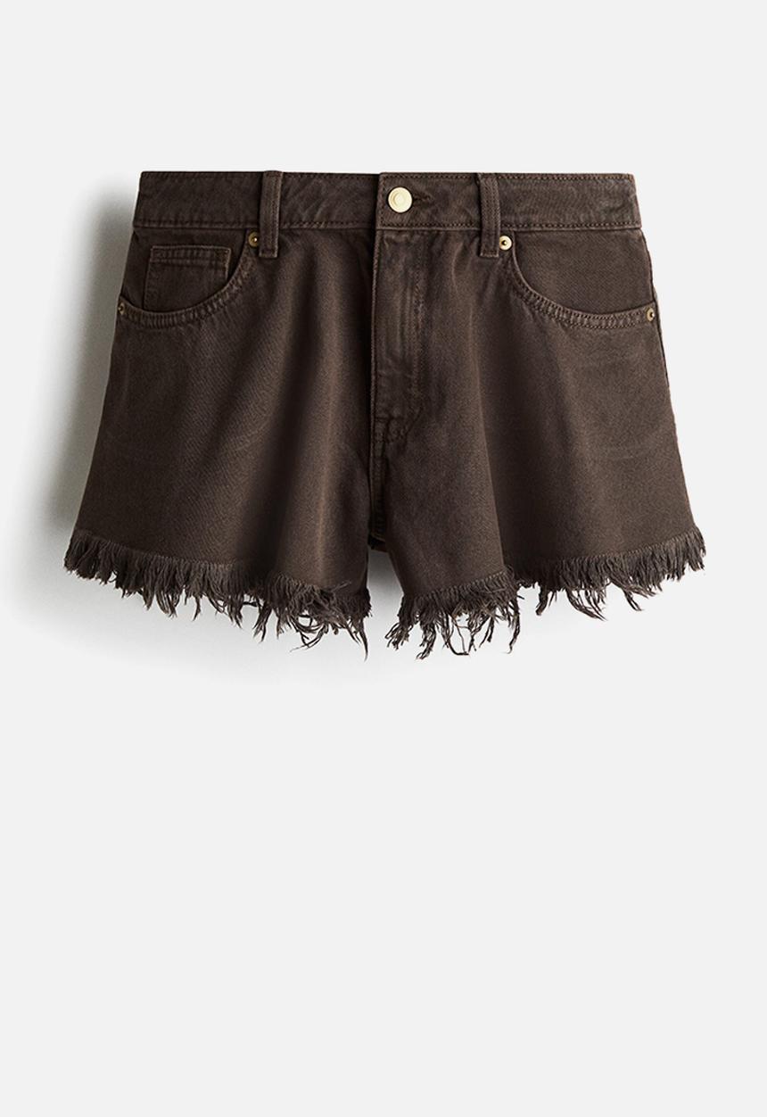 H&M - Frayed-edge denim shorts - dark beige
