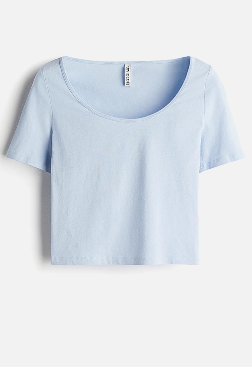 H&M - Cropped scoop-neck t-shirt - light blue