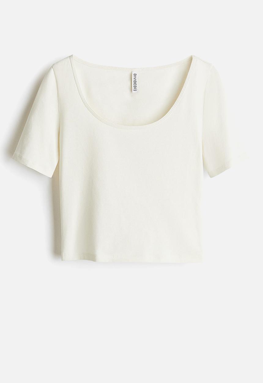 H&M - Cropped scoop-neck t-shirt - cream