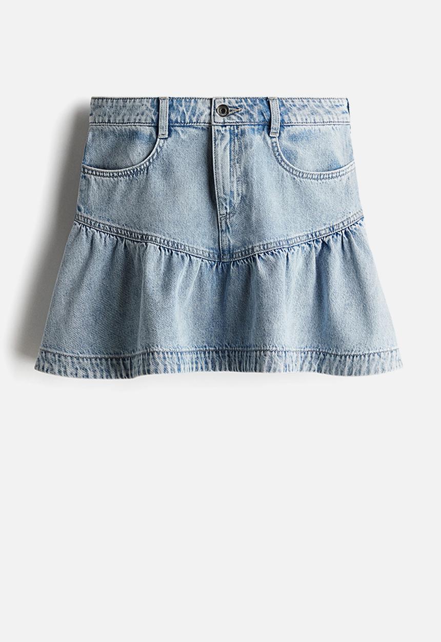H&M - Peplum-hem denim skirt - light denim blue