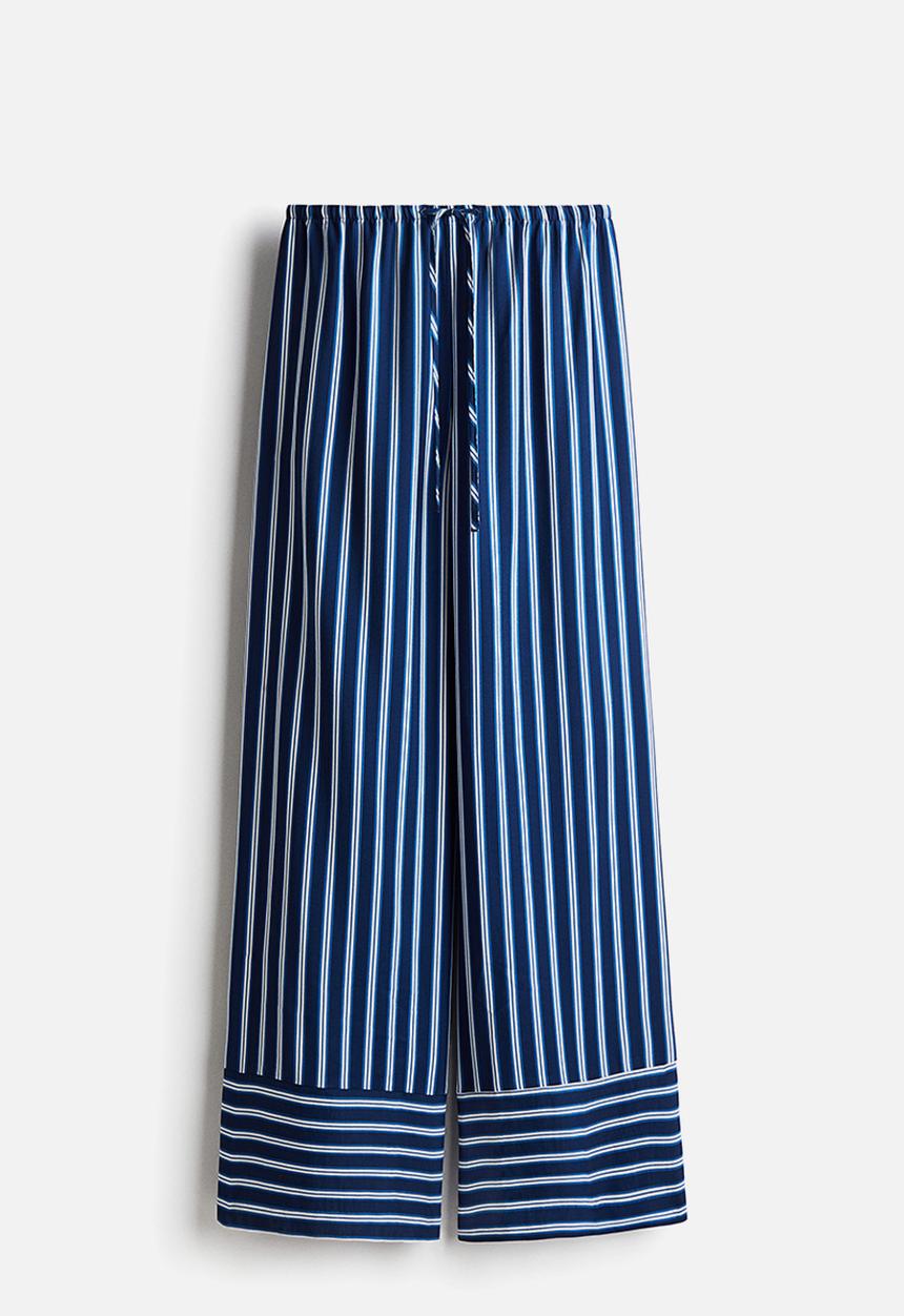 H&M - Drawstring twill trousers - navy blue/striped 