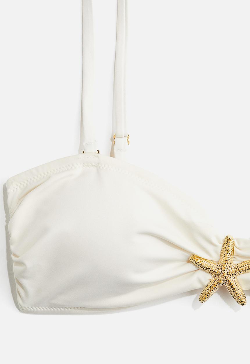 H&M - Starfish-detail padded bandeau bikini top - cream 