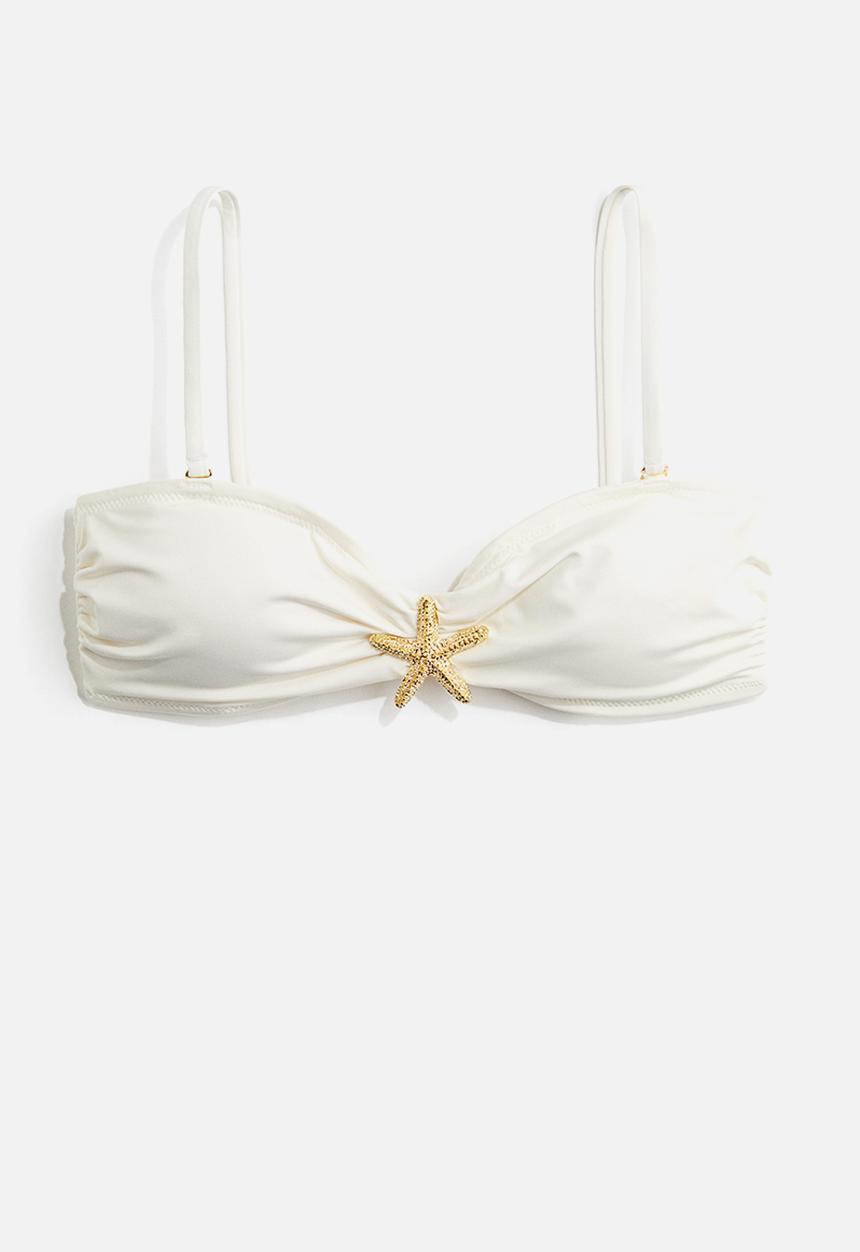 H&M - Starfish-detail padded bandeau bikini top - cream 