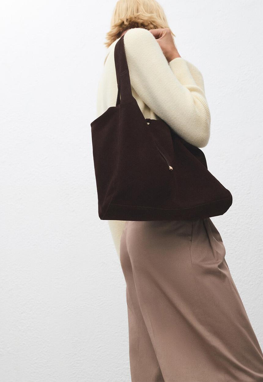 MANGO - Curry tote bag - dark brown