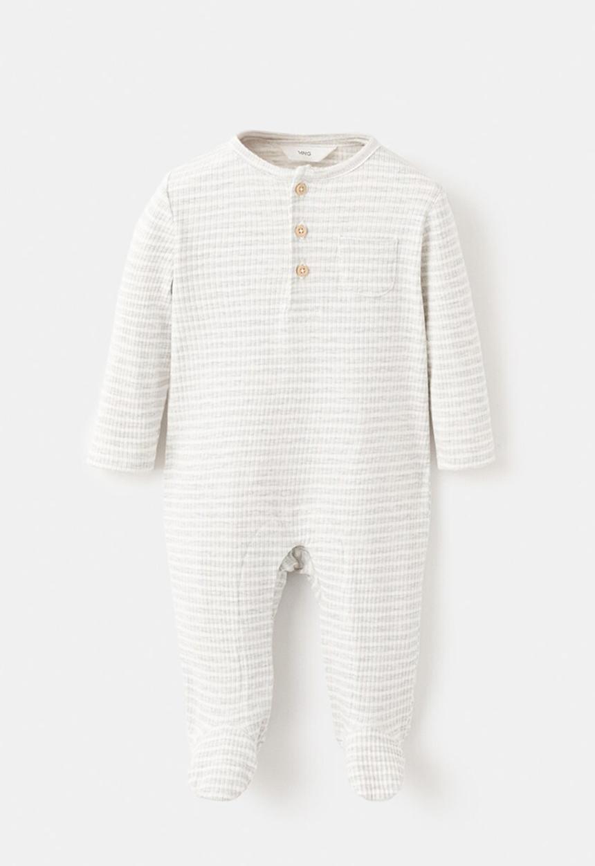 MANGO - Striped Onesie - Light/Pastel Gray