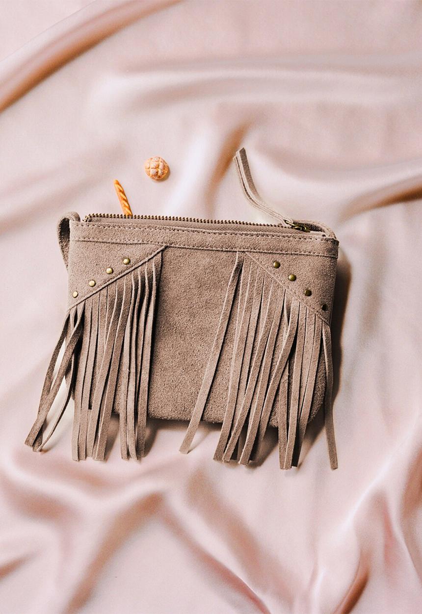 MANGO - Daniella Leather fringe bag- brown