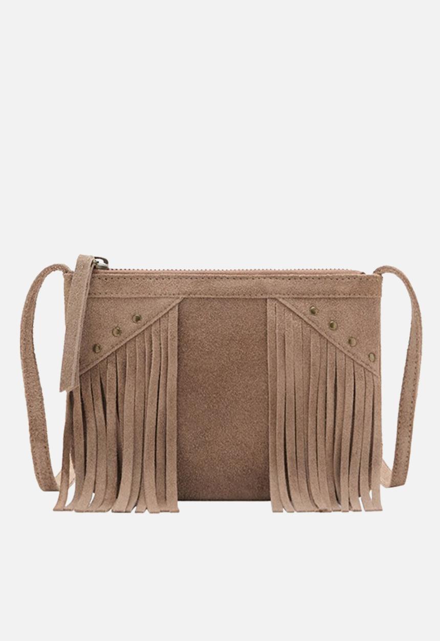 MANGO - Daniella Leather fringe bag- brown