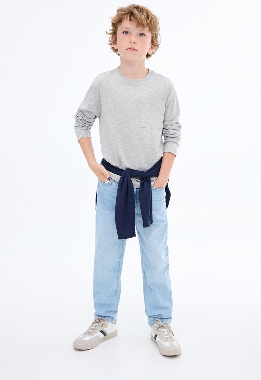 MANGO - Long-sleeved t-shirt with pocket - grey
