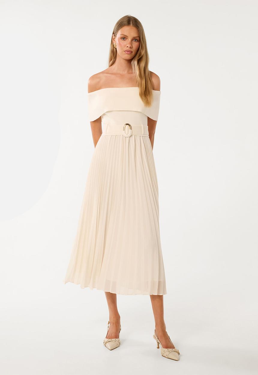 Forever New - Capri Bardot Pleat Hem Midi Dress