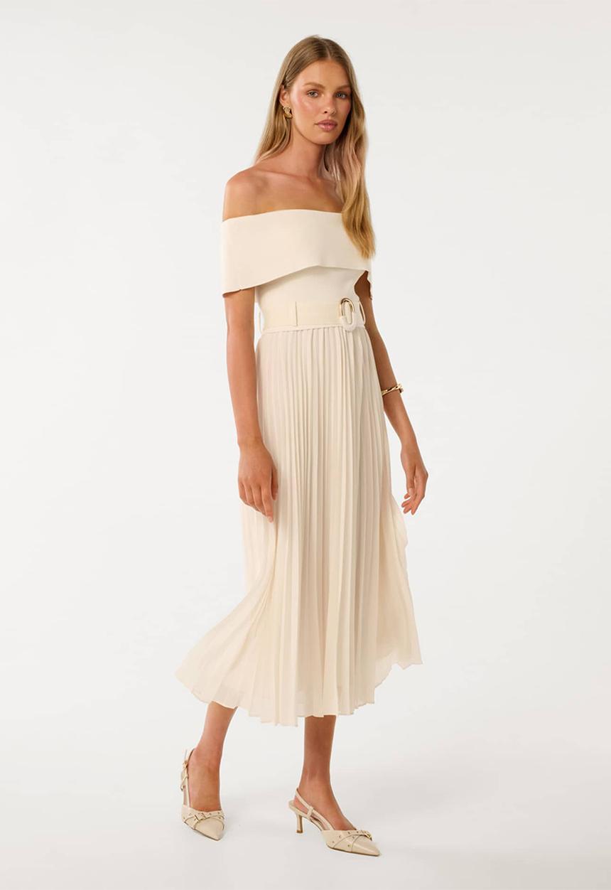 Forever New - Capri Bardot Pleat Hem Midi Dress