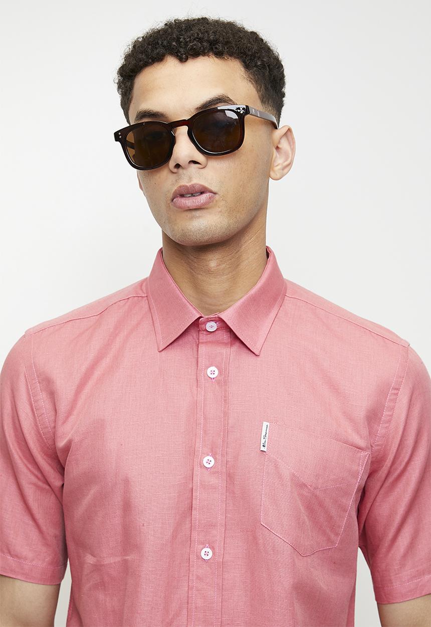 Ben Sherman - Cotton Linen Shirt S/S - Salmon 40