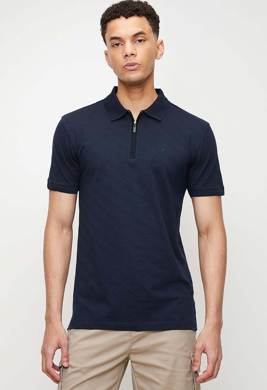 POLO - BOB  Jacquard Quarter Zip Golfer - Navy