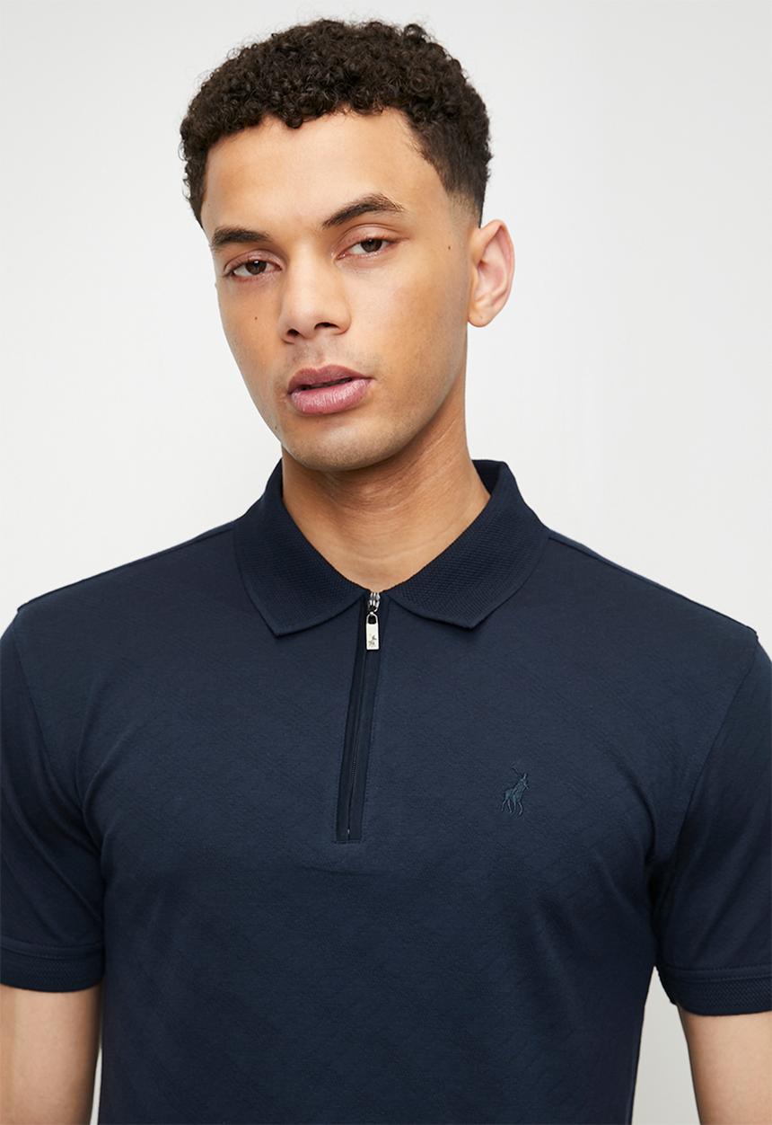 POLO - BOB  Jacquard Quarter Zip Golfer - Navy