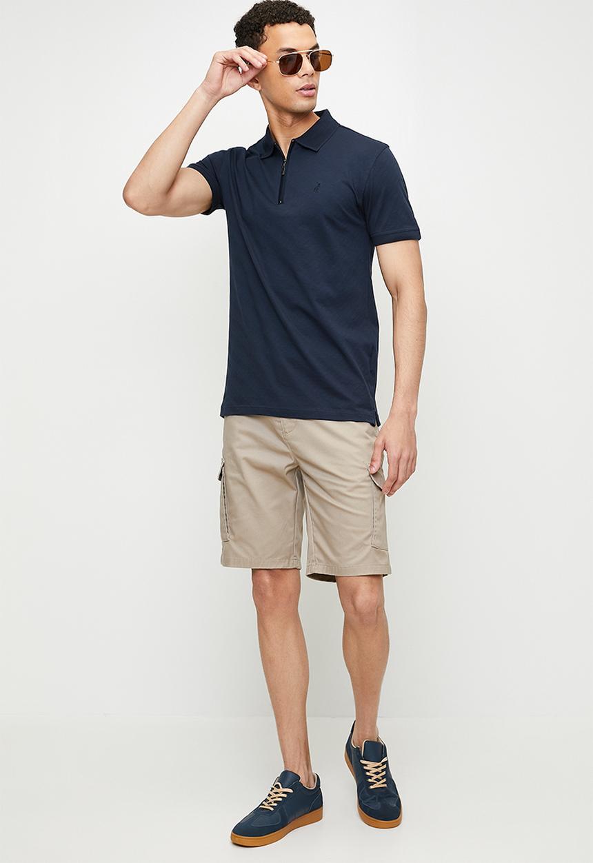 POLO - BOB  Jacquard Quarter Zip Golfer - Navy