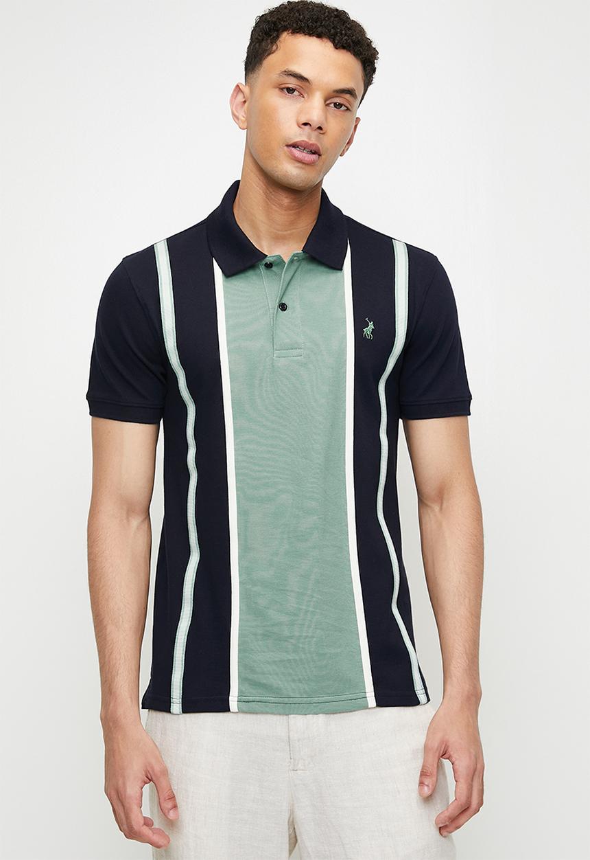 POLO - BRINLEE  Colour Block Stripe Ss Golfer - Aqua
