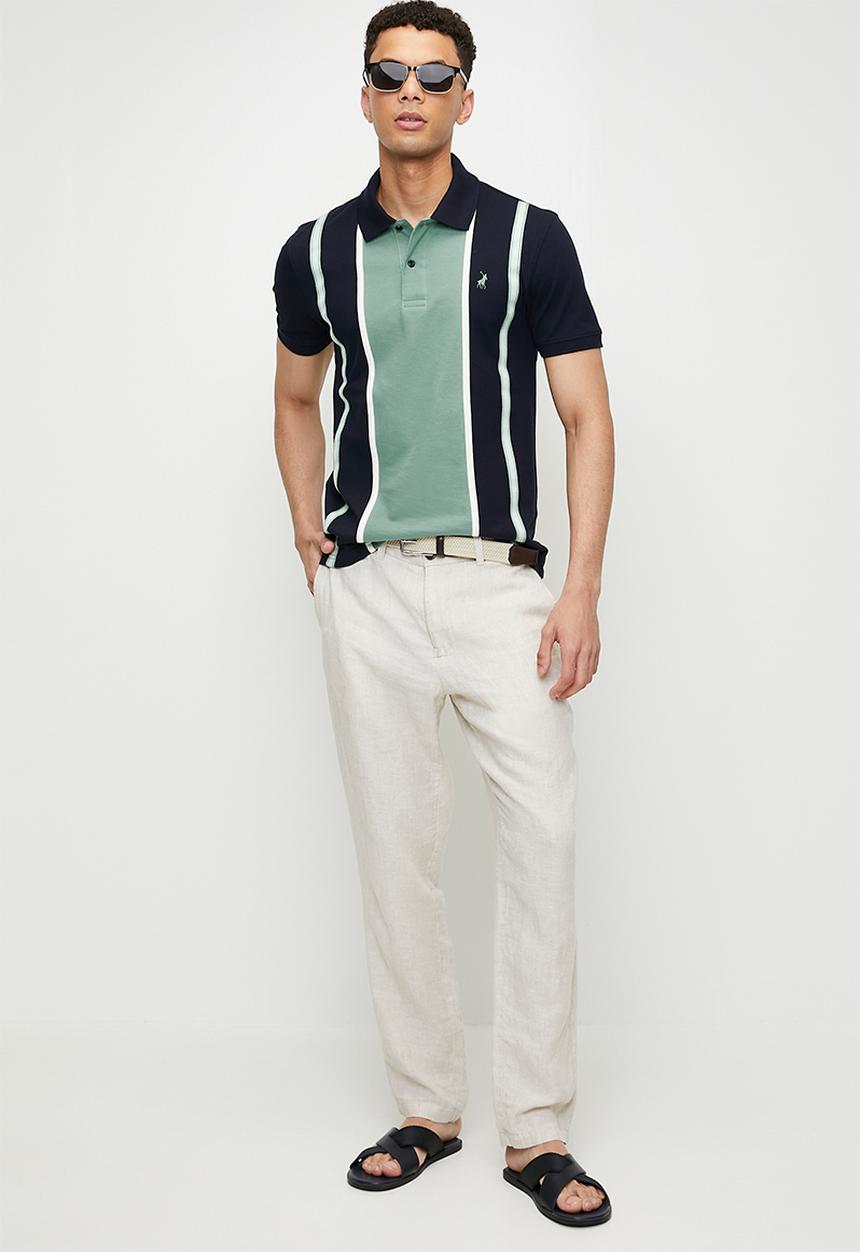 POLO - BRINLEE  Colour Block Stripe Ss Golfer - Aqua