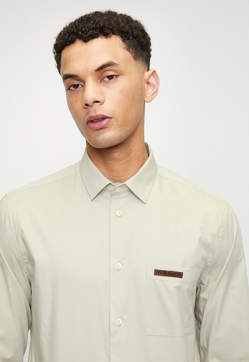 POLO - FULU PJC Poplin Ls Shirt - Stone