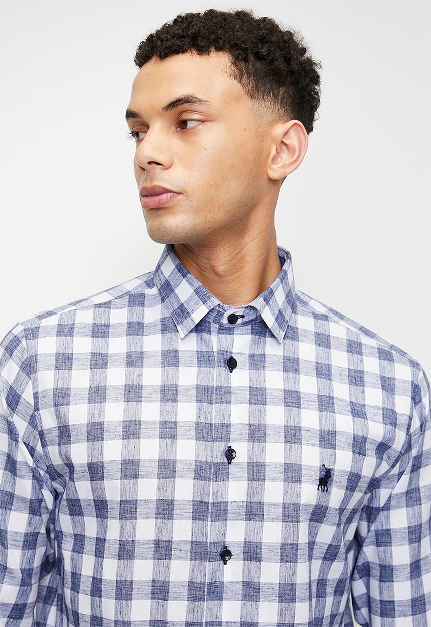 POLO - CESAR  Ls Gingham Shirt - Blue