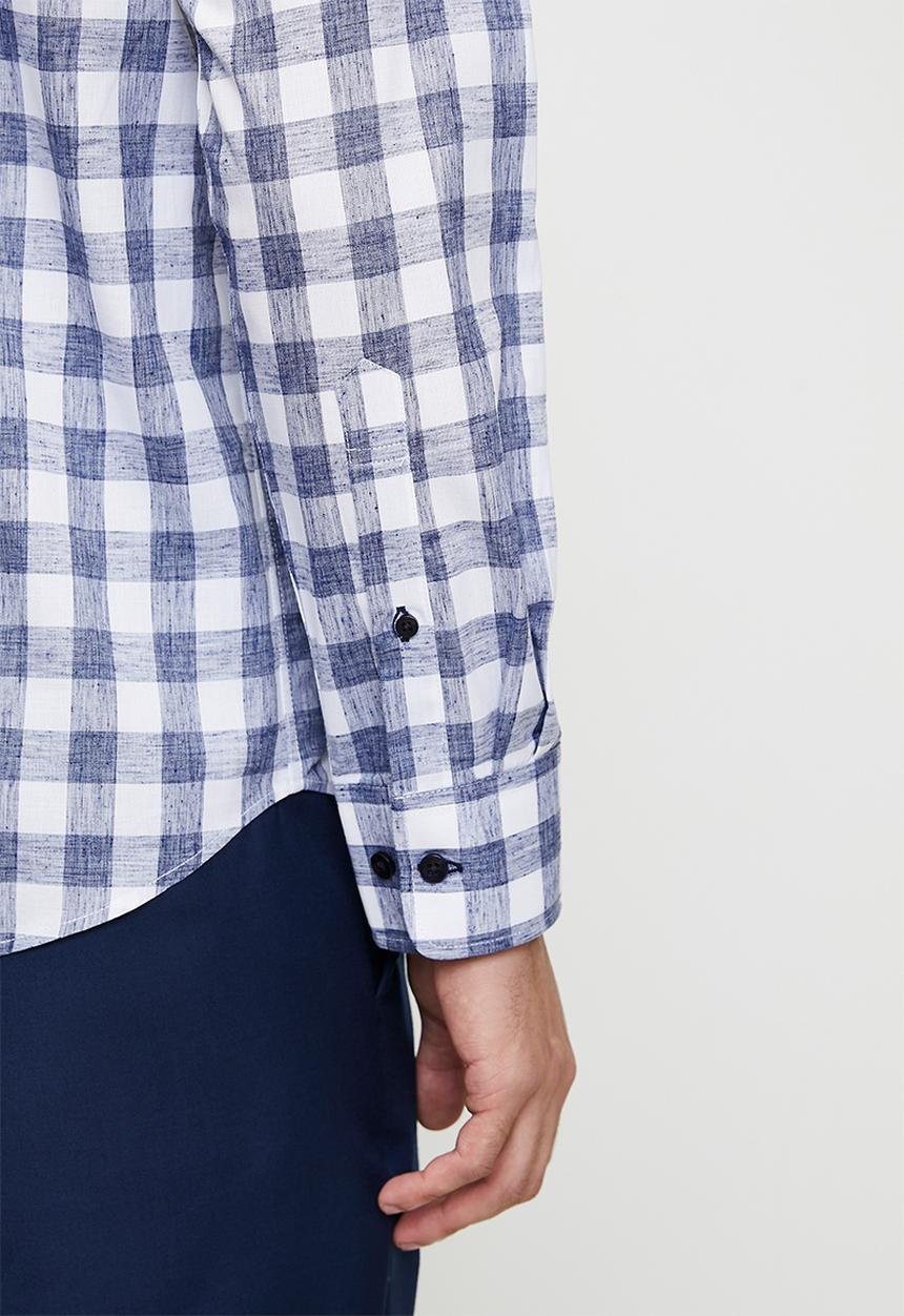 POLO - CESAR  Ls Gingham Shirt - Blue