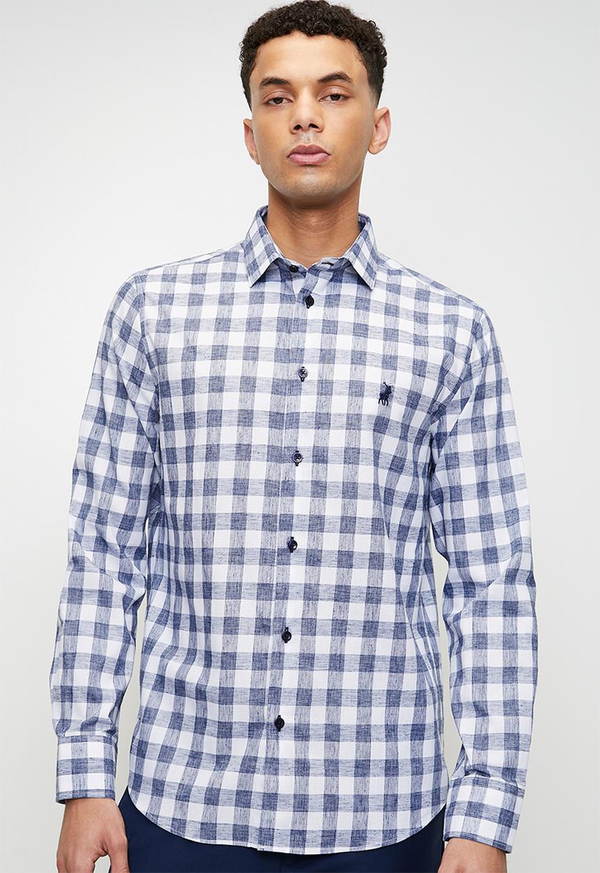 POLO - CESAR  Ls Gingham Shirt - Blue
