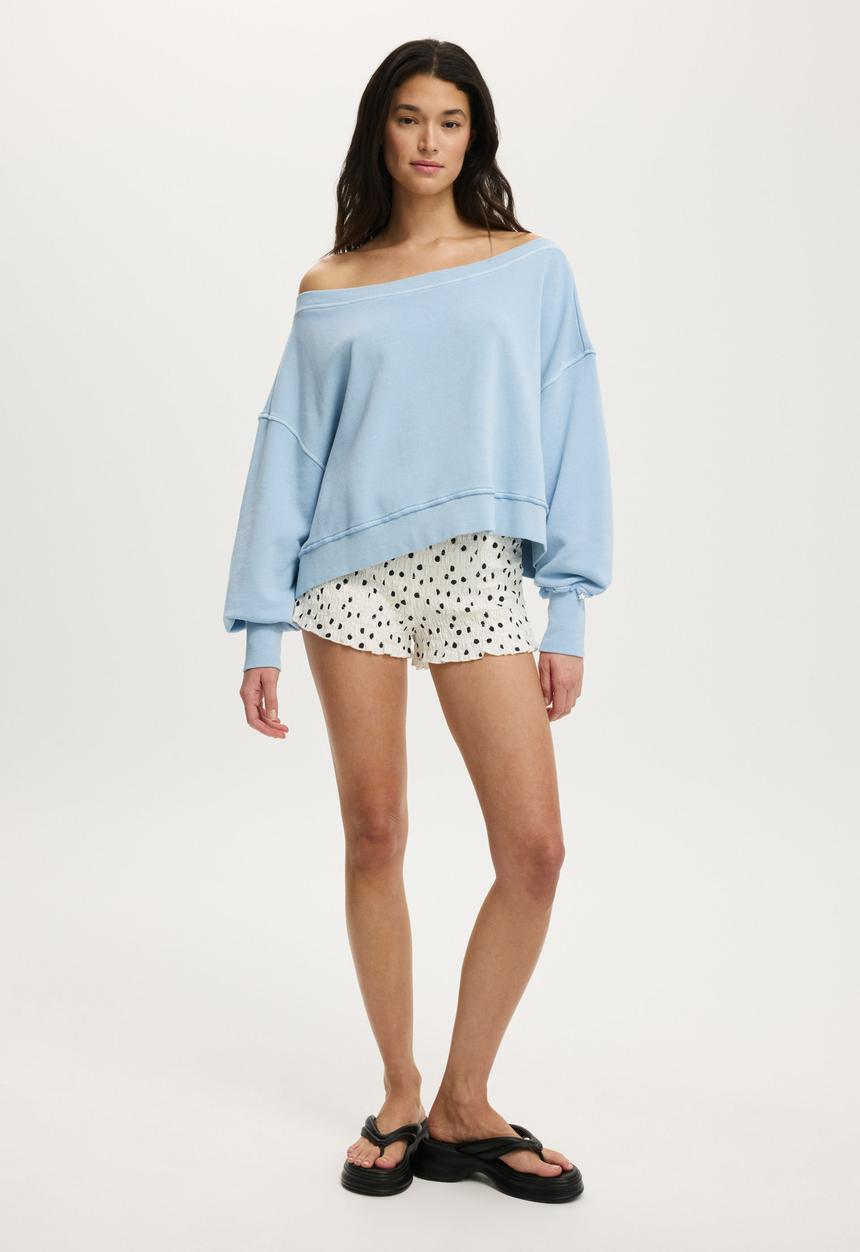 Cotton On - Off shoulder sweatshirt - washed duck egg blue