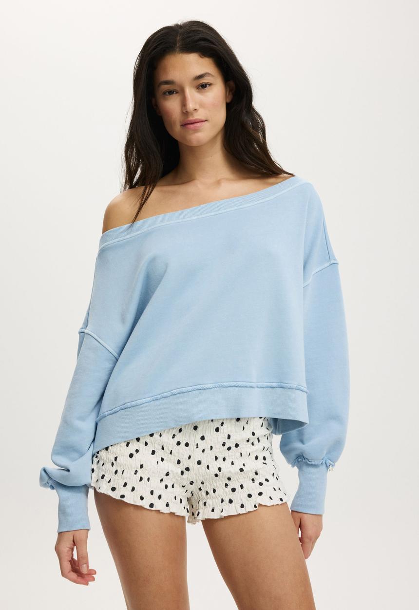 Cotton On - Off shoulder sweatshirt - washed duck egg blue