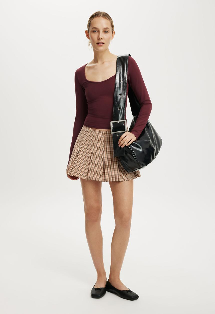Cotton On - Mae pleated mini skirt - brown check