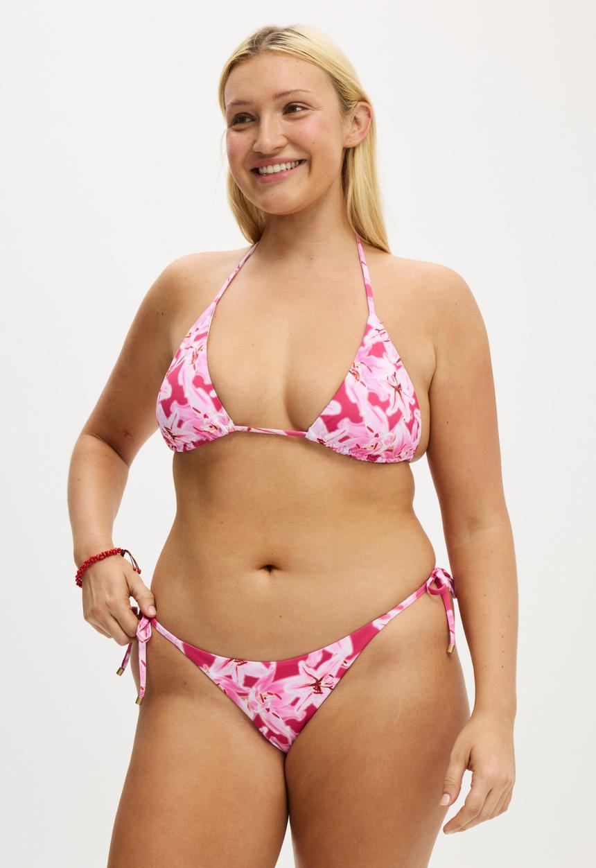 Cotton On - String Triangle Bikini Top - Tropical Lily Crushed Berry